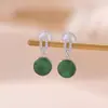 Brincos Yiluyin em Prata Esterlina S925 Banhados a Ouro com Jade Verde, Brincos Redondos Geométricos de Prata Elegantes e Luxuosos para Mulheres