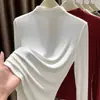2025 Elegante Moderno Color Puro Versátil Prenda Base Manga Larga Primavera Otoño Invierno Ropa de Trabajo Camiseta Cálida Top Sencillo Casual para Mujer
