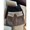 Falda Corta de Lana Patchwork Color Café Melard con Cintura Baja para Mujer, Otoño e Invierno, Elegante Falda de Punto Anti-Exposición para Figuras Pequeñas