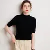 Suéter de Cashmere de Alta Qualidade Pronto para Vestir com Gola Meia-Alta para Mulheres, Top Fino de Cashmere Puro com Manga Curta e Média, Malha de Lã