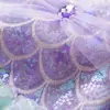 Vestido de Performance com Manga Voadora, Alça, Saia de Renda para Menina, Doce de Verão com Lantejoulas para Bebê, Vestido de Princesa Sereia