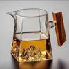 Taza de vidrio de borosilicato alto cuadrada con mango de madera, vista creativa, taza uniforme de té de montaña y mar, dispensador de té de vidrio transparente de gran capacidad