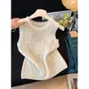 Chaleco de punto blanco calado estilo coreano, relajado, para mujer, prenda exterior de verano, corte holgado, adelgazante, top sin mangas versátil