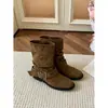 2026 Nuevos Zapatos Otoño Invierno Estilo Infantil Hebilla Retro Punta Fina Tacón Grueso Botines Maillard Tobilleros Arrugados Apilados