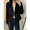 Corea del Sur Dongdaemun Principios de Otoño Nuevo Retro Sencillo Solapa Manga Larga Gabardina Doble Botonadura Cintura Ceñida Petite Chaqueta Corta