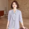 Moderna camisa de otoño para madres, cárdigan de imitación de dos piezas, top de punto de manga larga de moda para primavera y otoño de mujeres de mediana edad y mayores