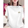Comércio Exterior Transfronteiriço~Camiseta Estampada de Manga Curta de Alta Qualidade para Mulheres, Blusa Casual Soltinha de Tamanho Grande para Verão para Mães de Meia-Idade e Idosas