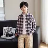 Chamarra de franela a cuadrosRopa para niños, chaqueta para niños para otoño, top a cuadros de algodón puro holgado casual para niños