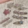 Grampo de cabelo de estrela com strass avançado feminino, franja lateral, grampo de cabelo quebrado Y2K, grampo de bico de pato, grampo lateral