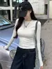 Camiseta básica con hombros normales, cuello redondo, mangas largas, ropa interior para mujer de otoño e invierno, corte ajustado, favorecedora, top corto para chicas con estilo