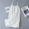 Camisola de Crepe de Algodão Puro para Mulheres, Alças de Algodão Puro, Gaze de Algodão, Vestido de Casa Confortável que Absorve o Suor, Vestido de Alça, Pijama, Vestido Longo Soltinho