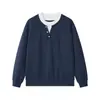 Sudadera con Capucha Estilo Americano Falso Dos Piezas Cuello Henley para Hombre Primavera/Otoño Diseño de Peso Pesado Sentido del Diseño Capa Interior Capa Base Top de Cuello en V Moderno