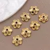 Cobre Banhado a Ouro 18K Tampa de Contas Flor Tridimensional Oca Acessórios de Contas Florais Espaçadoras para Colar Pulseira Feito à Mão DIY