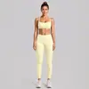 Conjunto de roupa fitness transfronteiriço, com um design traseiro estiloso, um top esportivo de gola halter e calças de yoga de secagem rápida, adequado para corrida ao ar livre, ciclismo e Pilates.