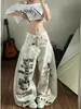 Jeans con Diseño Retro Americano Chica Picante Sentido del Diseño Nicho Estampado de Letras Mujeres Hombres Verano Nuevos Pantalones Anchos Sueltos