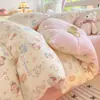 Conjunto de quatro peças estilo Ins A de algodão puro B de veludo de leite, capa de edredom de fleece de coral espessa para o inverno, conjunto de três peças para dormitórios estudantis, proporcionando calor