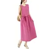 Vestido de Verano 2026 Retro Artístico de Algodón y Lino sin Mangas de Lunares para Mujer, Vestido tipo Tanque Juvenil Petite Adelgazante con Ceñidor en la Cintura