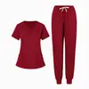 Roupa Médica Europeia e Americana Transfronteiriça Doutor Scrub Uniforme de Scrub com Decote em V Feminino Conjunto de Duas Peças Roupa de Trabalho