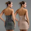 C7481 Transfronterizo Aliexpress Amazon Moda Europea y Americana para Mujer Vestido Bodycon Sexy con Cuello Halter y Pedrería Vestido Corto