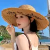 Sombrero de Paja con Lazo de Letra Estilo Francés para Mujer, Sombrero de Sol de Ala Ancha para Vacaciones en la Playa de Verano, Sombrero de Sol para Circunferencia de Cabeza Grande