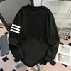 Camiseta de manga comprida estilo coreano ins de algodão puro, unissex, listrada, marca da moda, corte solto, peso pesado, nova para primavera e outono de 2026, versátil e moderna