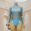 Bragas de una pieza con pedrería brillante para mujer, cantante, club nocturno, fiesta de cóctel, ropa de actuación en escenario, ropa sexy de manga larga con pedrería