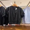 Blusa Corta Jacquard de Algodón para Mujer Verano 2026, Dulce y Linda, Cuello en V, Manga Corta, Volantes 483881