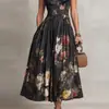 Ropa Femenina Transfronteriza Europea y Americana 2026 Amazon Vestido Largo Negro sin Mangas con Estampado Digital y Flores 3D Ajustado
