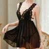 Encanto de Medianoche Encaje Transfronterizo Lencería Espalda Descubierta Caliente y Sexy Seductora Ligero Camisón de Una Pieza Dropshipping