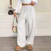 Pantalones Casuales Rectos de Pierna Ancha Cálidos de Cintura Alta con Cordón y Bolsillo, Novedad Verano y Otoño Transfronteriza Europea y Americana