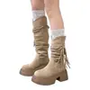 Botas Largas de Ante Estilo Wasteland para Mujer 2026 Otoño Nuevo Estilo Caña Ancha Botas de Montura Western Botas Arrugadas Circunferencia Grande de la Pantorrilla Botas de Xinjiang