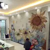 Mural de girasol pintado a mano cálido y elegante 3D papel tapiz pastoral de estilo americano country tela para pared de fondo de TV y sofá de sala de estar