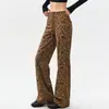 Chica Latte Estampado de Leopardo Otoño Pantalones de Chándal Pierna Ancha Sueltos Pierna Recta Chica Atractiva Entrenamiento de Pilates Fitness Yoga Pantalones Largos