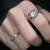 Anillo de Piedra Lunar Estilo Coreano 2025 para Mujer, Moderno y Lujoso, Anillo para Dedo Índice Incrustado con Diamantes Estilo Ins, Estilo Francés