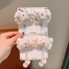 Horquilla de Hanfu de Mariposa de Invierno para Niñas Pequeñas, Pinza para el Cabello de Tela Floral con Pompones y Borlas, Estilo Fresco Rosa