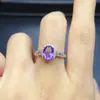 Anillo de Amatista Natural Popular al por Mayor de Fábrica Plata S925 Incrustado con Piedra Principal 6*8 Joyería de Lujo Venta Directa de Fábrica