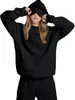 Conjunto de Moletom Feminino Outono/Inverno Cor Sólida Soltinho com Máscara de Olho e Calça Jogger Conjunto Casual de Duas Peças