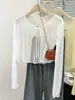Nuevo Estilo Francés Corto con Vestido de Tirantes Capa Exterior Cardigan Delgado de Manga Larga con Volantes Protección Solar Cardigan de Atar Mujer