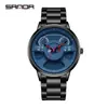 Reloj de cuarzo Sanda New 1110 de malla de cuero con volante para hombre, moderno y elegante.