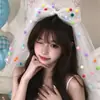Véu de Aniversário Colorido com Pom-Pom de Princesa Presilha para Cabelo Laço Doce e Feminino Acessórios de Cabelo para Fotos Adorno de Cabeça Divertido e Fofo para Mulheres