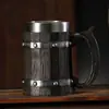 Taza de Cerveza de Resina con Forma de Barril de Madera Taza de Cerveza de Acero Inoxidable con Imitación de Madera Taza con Forma de Barril Taza con Forma de Tambor Cafetera Taza de Barriga