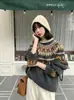 Suéter estilo Fair Isle coreano para mulheres Outono/Inverno 2026, tricô de alpaca sintética, gola redonda retrô, pulôver, estilo casual