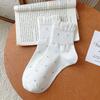 Meias Femininas para Primavera e Outono, Meias Femininas Simples com Bolinhas e Barra Franzida, Meias Femininas de Cano Curto com Bolinhas na Boca, Transfronteiriço