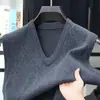 Colete de lã outono e inverno transfronteiriço para homens, suéter de lã com gola V, suéter espesso, colete para homens de meia-idade e jovens, colete de pai
