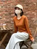 Camiseta térmica de cuello redondo para mujer, otoño e invierno, ajuste ceñido, moda casual, prenda interior, camiseta de manga larga con hombros normales para niñas