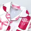 Conjunto de Pijama Cardigan Rosa de Seda Leite Transfronteiriço Europeu e Americano para Mulheres, Shorts de Manga Curta, Roupa de Casa Confortável e Respirável Conjunto Casual