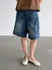 Oufan Jeans Rasgado 3D Azul Retrô Cintura Alta Cinco Pontos Perna Larga Shorts Feminino Verão Soltos Meio-Comprimento 11394