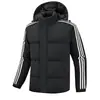 Chaqueta de algodón de invierno con capucha para hombre, gruesa, holgada, cálida, casual, abrigo de pareja moderno con nuevas tres rayas