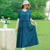Vestido de Algodón Seda 2025 Nuevo Verano Mujer Madre Moda Estampado Algodón Artificial Suelto Talla Grande Exterior Falda Larga