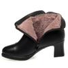 Zapatos Suaves para Madres, Zapatos de Algodón con Forro de Felpa, Botines Versátiles de Tacón Grueso para Mediana Edad, Zapatos de Piel para Mujeres de Mediana Edad y Mayores, Zapatos Cómodos para Mujer para Otoño e Invierno